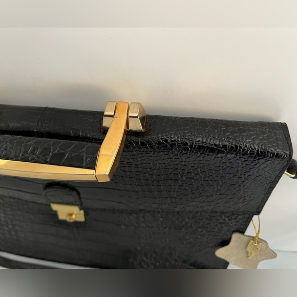Vintage Genuine Reptile Embossed Patent Leather Small Briefcase/Shoulder Bag - Picture 15 of 16